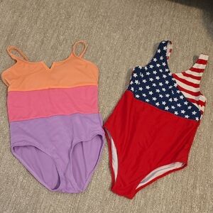 Justice Colorful and Patriotic Kids One Piece Swimsuit Set Size 12-14